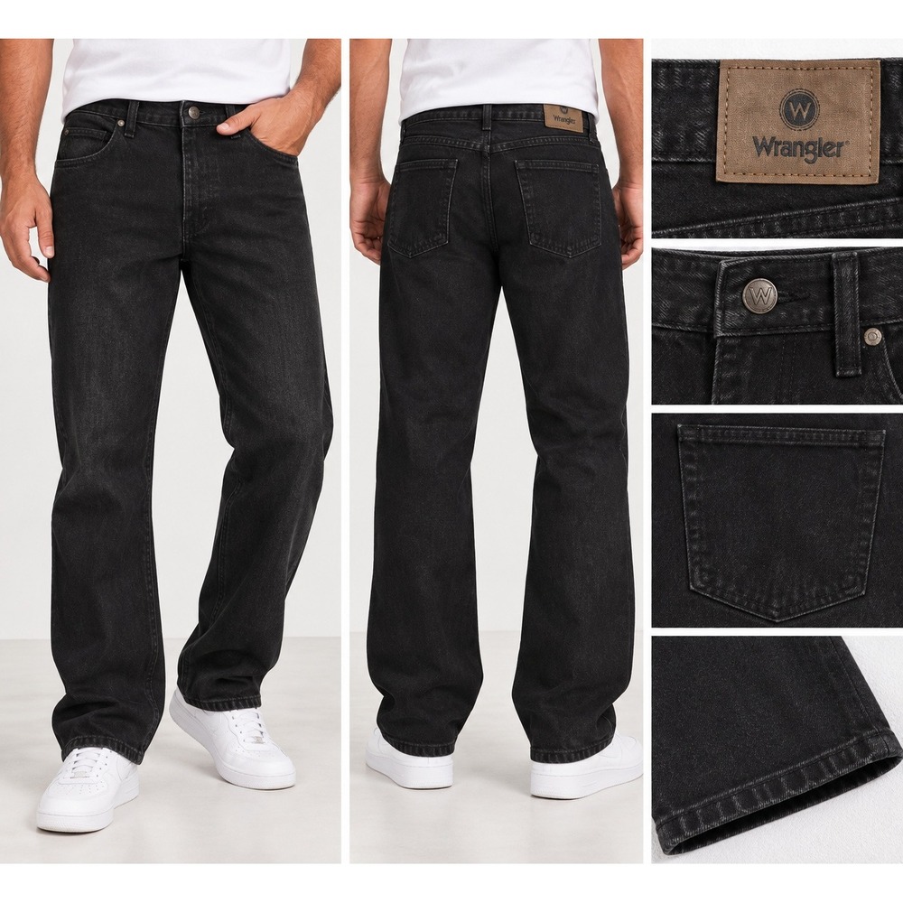 Wrangler Mens Relaxed Fit Jeans Black Cotton Casual Denim 44x30